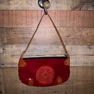 Tooled Shoulder Purse Bag Red Brown Western